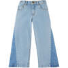 Girls Wide Leg Denim Jeans With Side Vents, Blue - Pants - 5