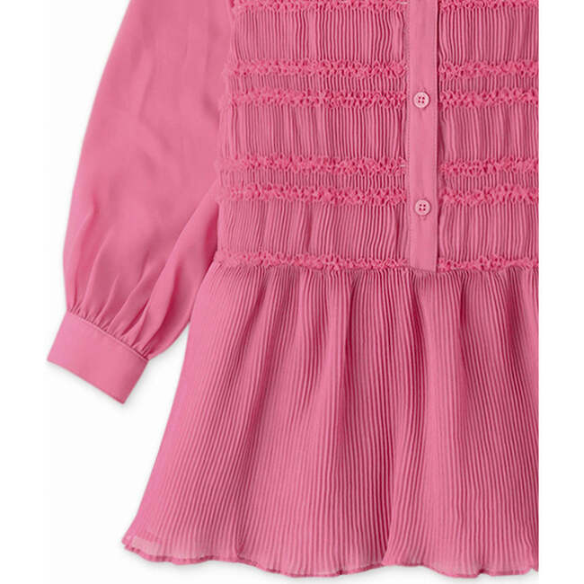 Girls Smocked Dress With Electric Pleated Skirt Detail, Pink - Dresses - 5