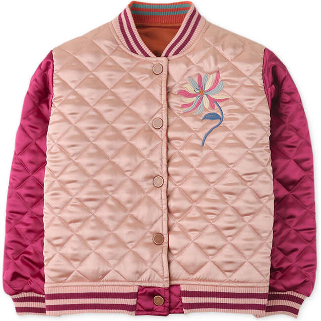 Girls Wadded Reversible Baseball Jacket With Embro, Multi - Jackets - 2