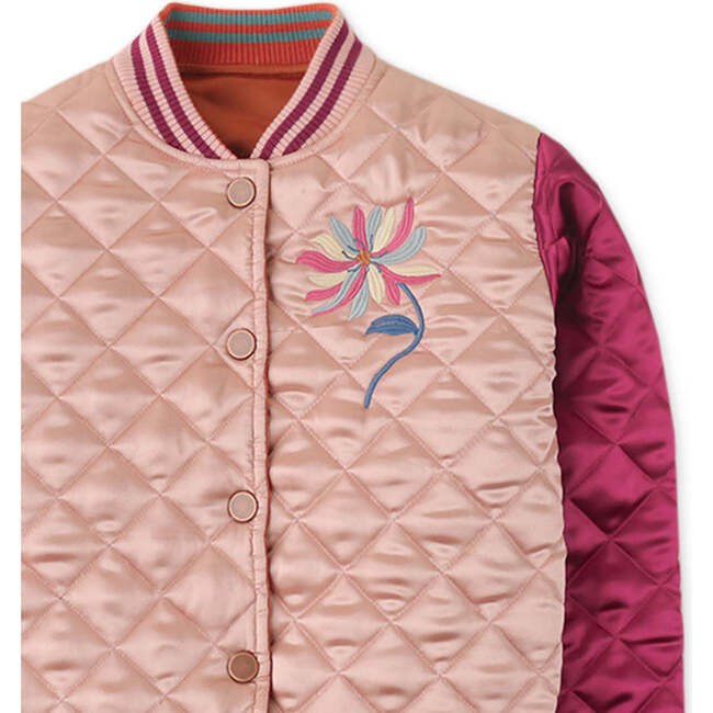 Girls Wadded Reversible Baseball Jacket With Embro, Multi - Jackets - 6