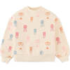 Girls Printed Fleece Pullover With Ribbing Combi, Beige - Sweaters - 1 - thumbnail