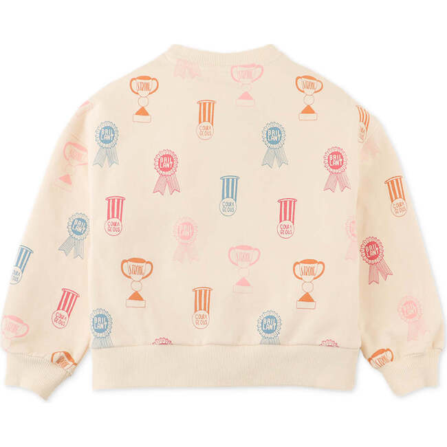 Girls Printed Fleece Pullover With Ribbing Combi, Beige - Sweaters - 2