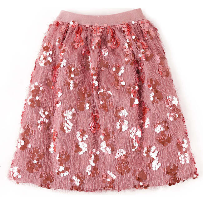 Girls Long Skirt With Feather Fabric And Sequins, Metallic - Skirts - 1