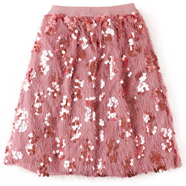 Girls Long Skirt With Feather Fabric And Sequins, Metallic - Skirts - 2