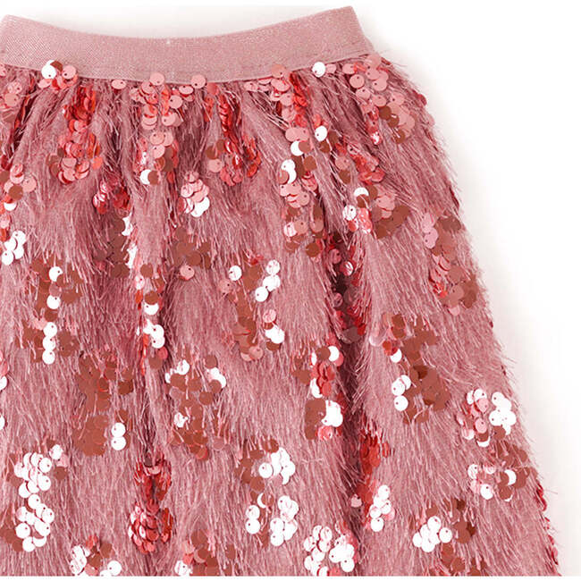 Girls Long Skirt With Feather Fabric And Sequins, Metallic - Skirts - 3