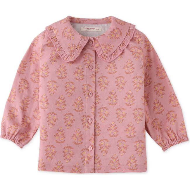 Baby Girls Floral Print Blouse With Embroidery Ruffles On Collar, Pink