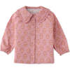 Baby Girls Floral Print Blouse With Embroidery Ruffles On Collar, Pink - Blouses - 1 - thumbnail