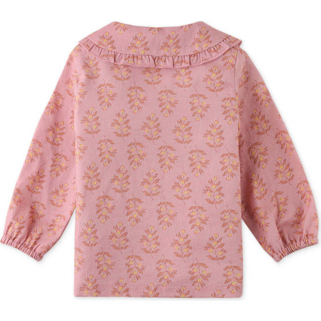 Baby Girls Floral Print Blouse With Embroidery Ruffles On Collar, Pink - Blouses - 2