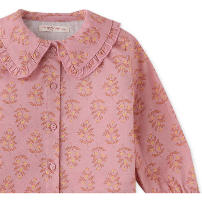 Baby Girls Floral Print Blouse With Embroidery Ruffles On Collar, Pink - Blouses - 3