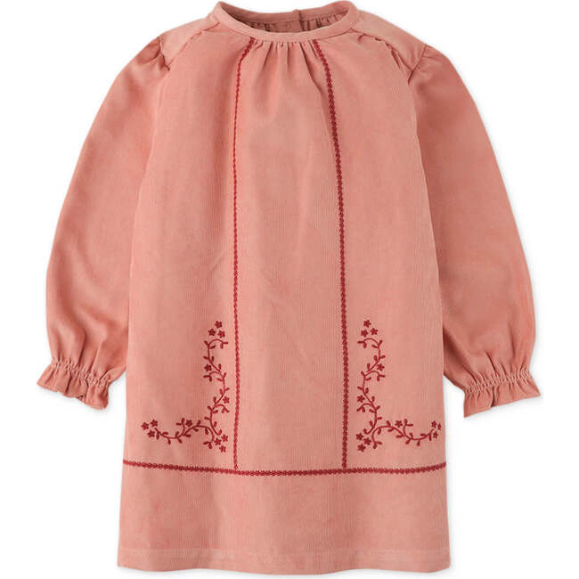 Baby Girls Fine Wale Cord Dress With Embroidery Details, Orange