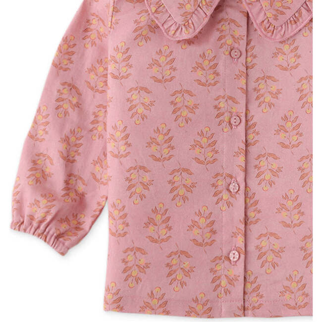 Baby Girls Floral Print Blouse With Embroidery Ruffles On Collar, Pink - Blouses - 4