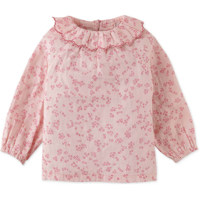 Baby Girls Ditsy Floral Print Blouse With Embroidery On Collar, Pink - Blouses - 1