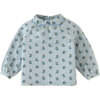 Baby Girls Floral Blouse With Scallop Collar And Contrast Embro, Blue - Blouses - 1 - thumbnail