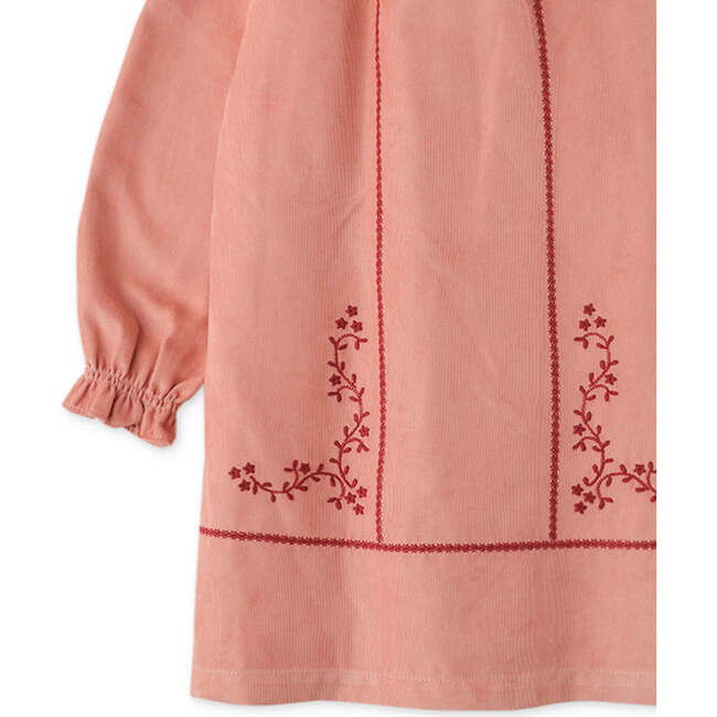 Baby Girls Fine Wale Cord Dress With Embroidery Details, Orange - Dresses - 4