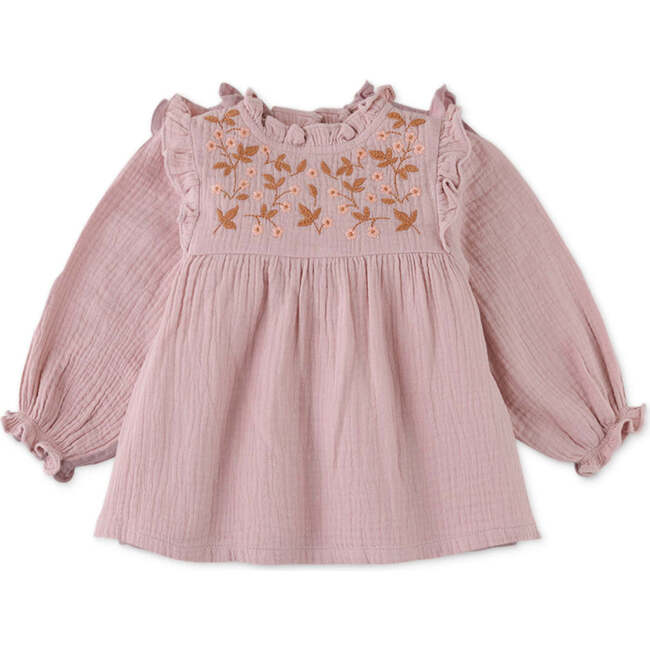 Baby Girls Blouse With Ruffles & Embroidery Details, Purple - Blouses - 1