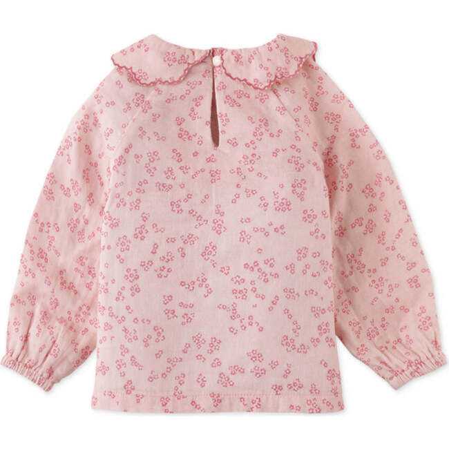 Baby Girls Ditsy Floral Print Blouse With Embroidery On Collar, Pink - Blouses - 2