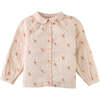 Baby Girls Bird Print Blouse With Peter Pan Collar, Beige - Blouses - 1 - thumbnail