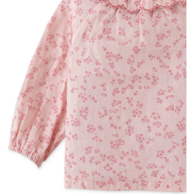 Baby Girls Ditsy Floral Print Blouse With Embroidery On Collar, Pink - Blouses - 4