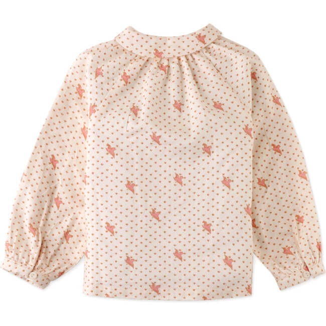 Baby Girls Bird Print Blouse With Peter Pan Collar, Beige - Blouses - 2