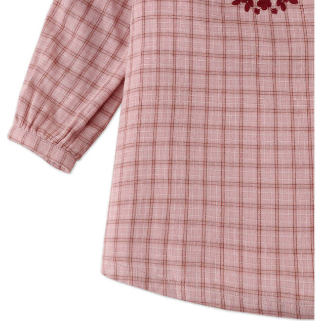 Baby Girls Checkered Dress With Embroidery Details, Red - Dresses - 4