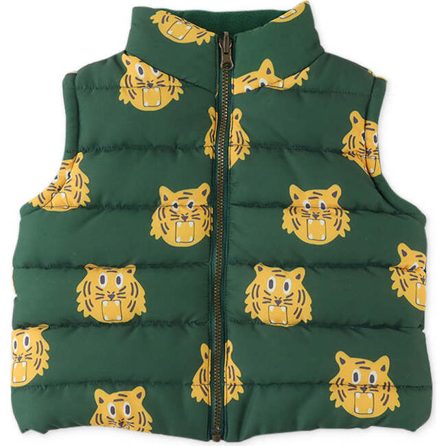 Baby Boys Tiger Heads All Over Print Reversible Vest, Green - Vests - 1