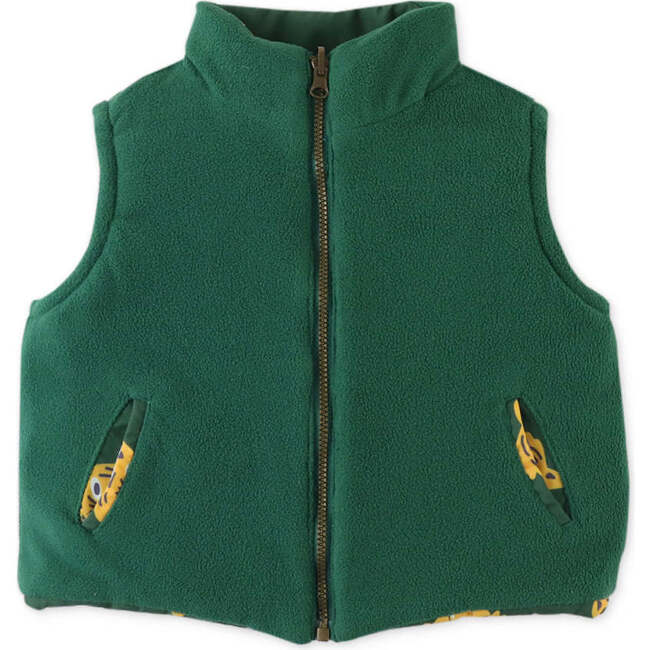 Baby Boys Tiger Heads All Over Print Reversible Vest, Green - Vests - 2