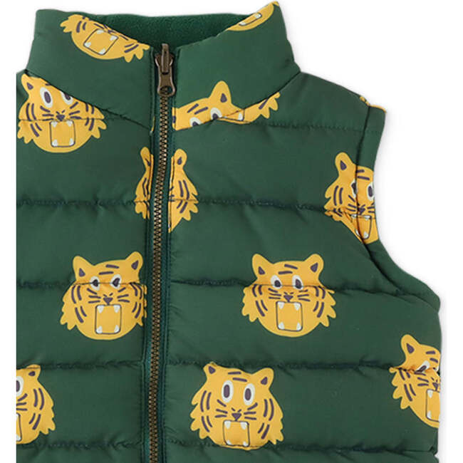 Baby Boys Tiger Heads All Over Print Reversible Vest, Green - Vests - 5