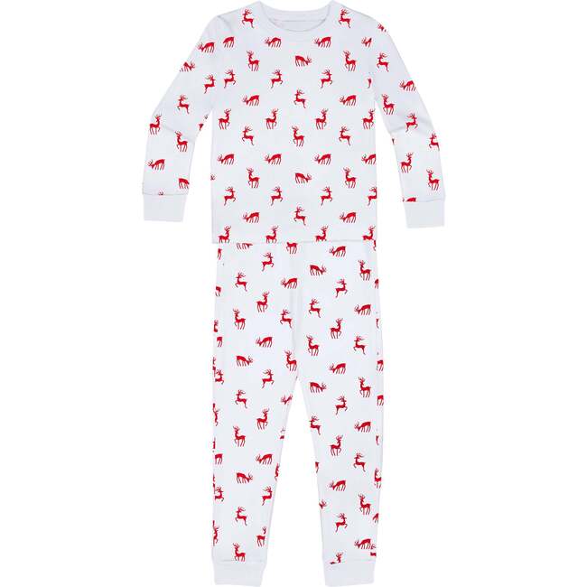 Kids Reindeer Long PJ Set, Red