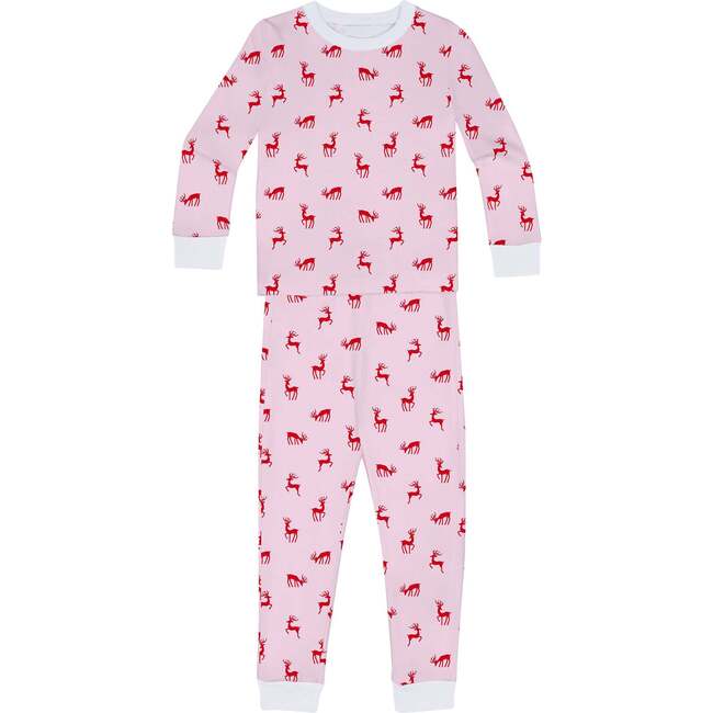 Kids Reindeer Long PJ Set, Pink