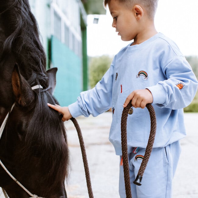 Fun Embroidered Sweatshirt & Drawstring Pants 2-Piece Set, Blue - Mixed Apparel Set - 5