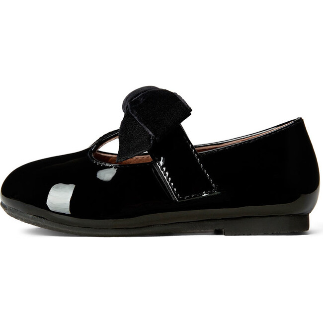 Yael Glossy Leather Velvet Bow T-Bar Strap Shoes, Black