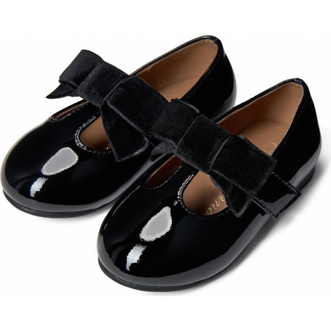 Yael Glossy Leather Velvet Bow T-Bar Strap Shoes, Black - T-Straps - 2