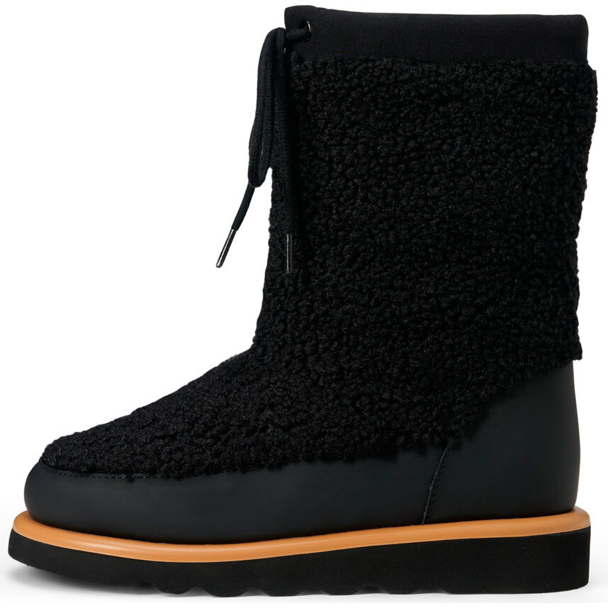 Rey Wool Lined Rubber Toe Caps Lace-Up Snug Fit Snow Boots, Black - Boots - 1