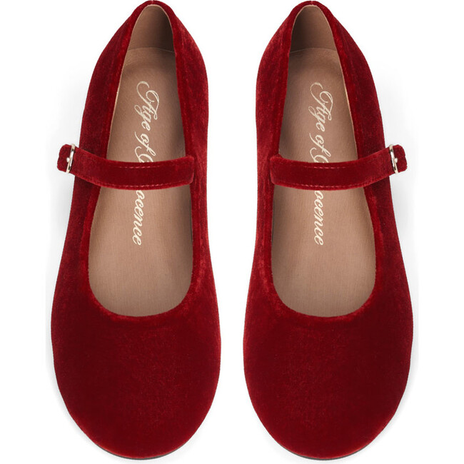 Sabine Velvet Wide Strap Round Toe Mary Jane Pumps, Red - Mary Janes - 3