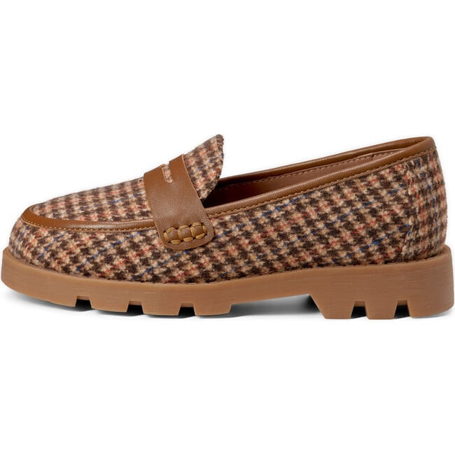 Paula Wool Plaid Chunky Sole Penny Loafers, Brown