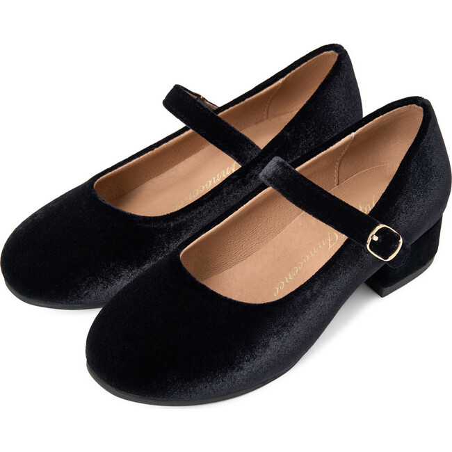 Sabine Velvet Wide Strap Round Toe Mary Jane Pumps, Black - Mary Janes - 2