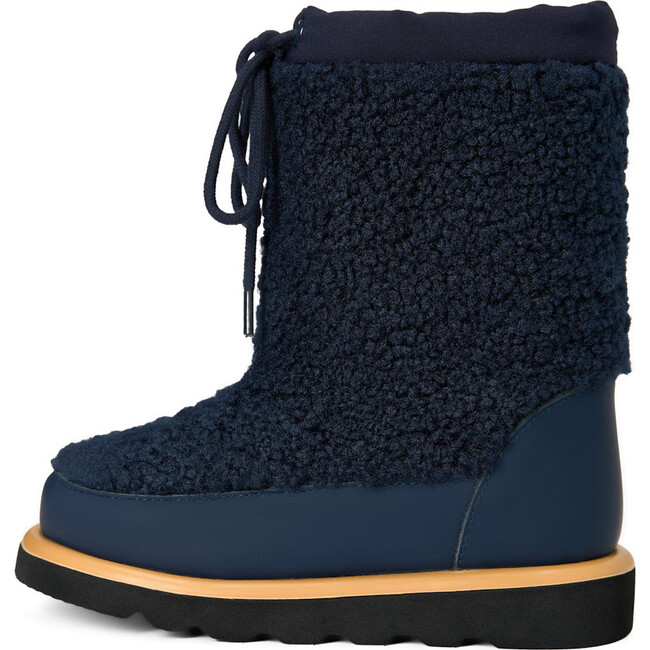 Rey Wool Lined Rubber Toe Caps Lace-Up Snug Fit Snow Boots, Navy