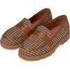 Paula Wool Plaid Chunky Sole Penny Loafers, Brown - Loafers - 2