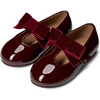 Yael Glossy Leather Velvet Bow T-Bar Strap Shoes, Burgundy - T-Straps - 2