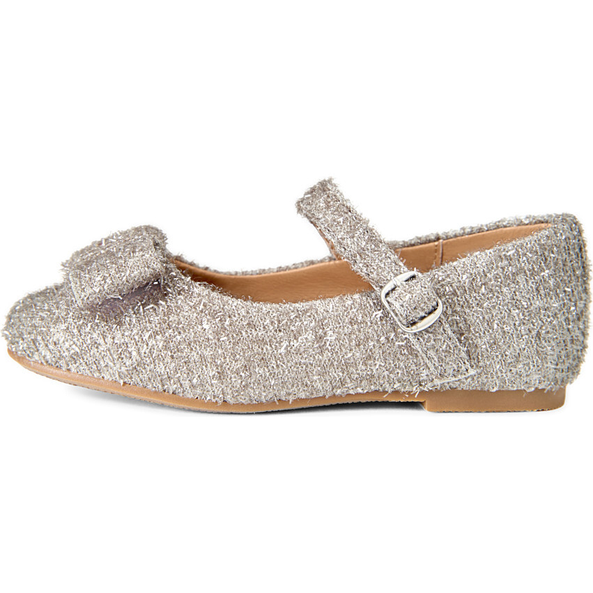 Ellen Lurex Bow Detail Buckle Strap Mary Jane Shoes, Grey - Mary Janes - 1