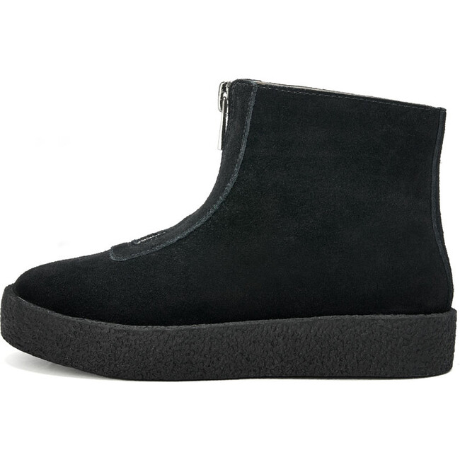 Leah 2.0 Suede Leather Rubber Sole Front-Zip Boots, Black