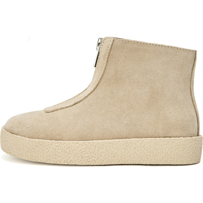 Leah 2.0 Suede Leather Rubber Sole Front-Zip Boots, Light Beige