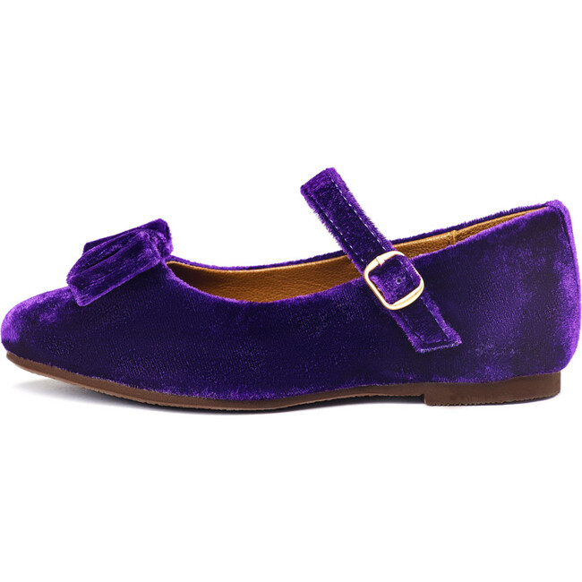 Ellen Velvet Bow Detail Buckle Strap Mary Jane Shoes, Violet