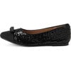 Angelina Sequins Bow Satin Round Toe Ballet Flat, Black - Flats - 1 - thumbnail