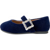 Amanda Velvet Wide Strap Square Buckle Mary Jane Shoes, Navy - Mary Janes - 1 - thumbnail