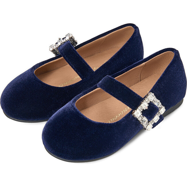 Amanda Velvet Wide Strap Square Buckle Mary Jane Shoes, Navy - Mary Janes - 2