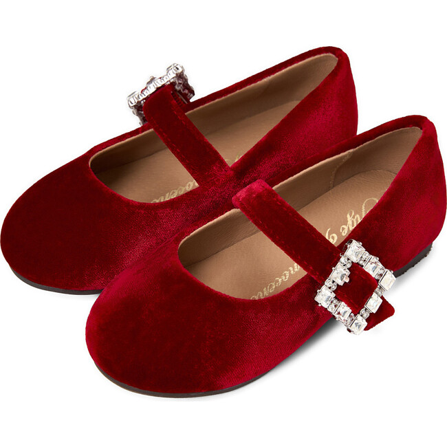 Amanda Velvet Wide Strap Square Buckle Mary Jane Shoes, Red - Mary Janes - 2