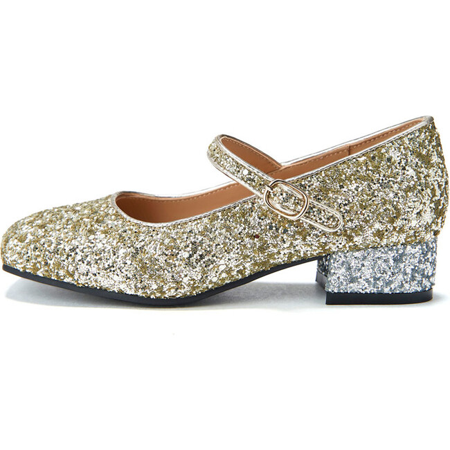 Agnese 2-Color Glitter Buckle Strap Mary Jane Shoes, Gold & Silver