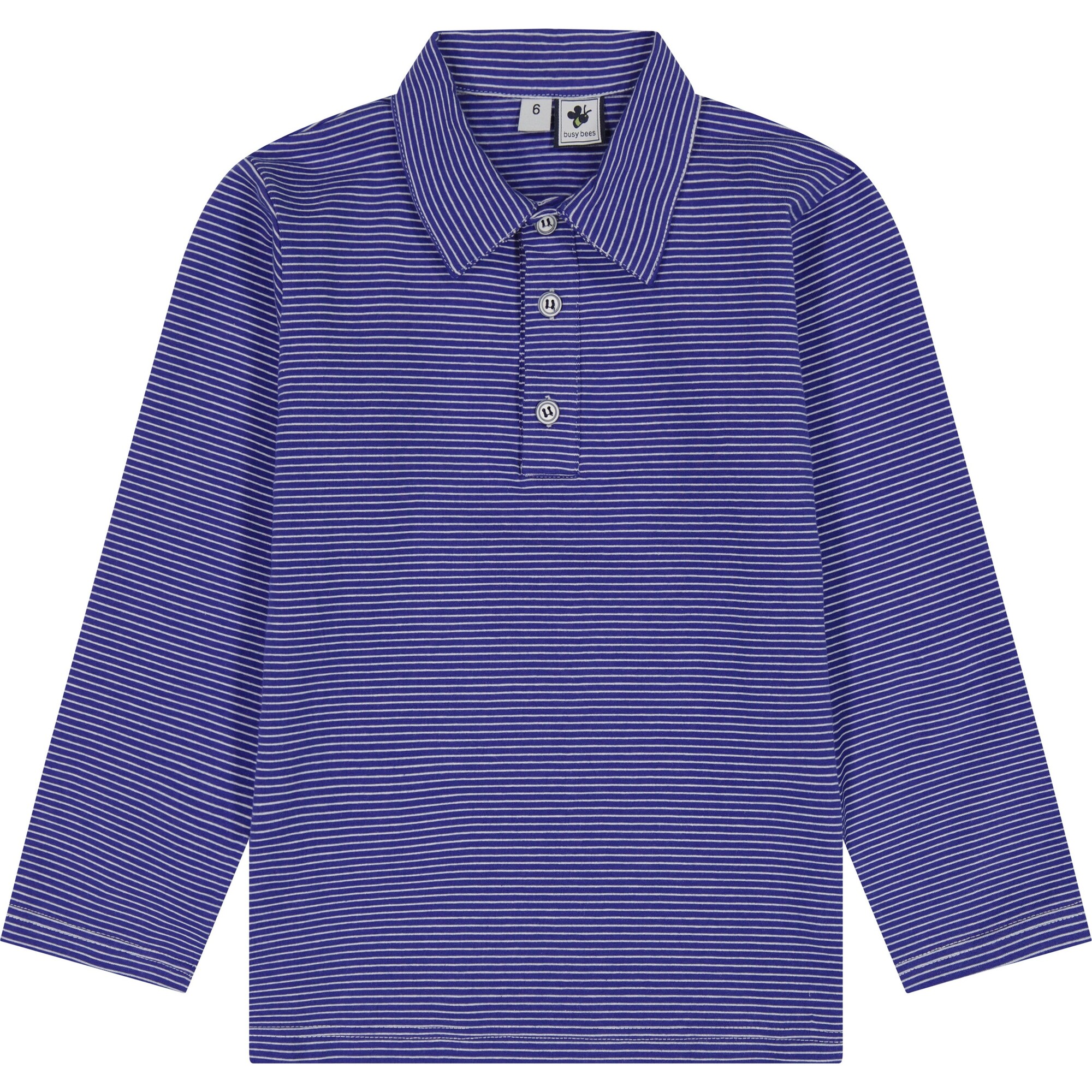 Boy's Striped Long Sleeve Polo Shirt, Royal Blue - Polo Shirts - 1