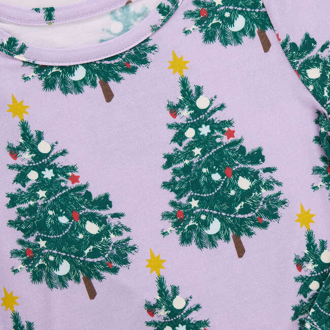 Kids Bamboo PJ Set, Purple Flocked Tree - Pajamas - 3